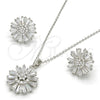 Sterling Silver Earring and Pendant Adult Set, Flower Design, with White Cubic Zirconia and White Micro Pave, Polished, Rhodium Finish, 10.286.0019