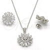 Sterling Silver Earring and Pendant Adult Set, Flower Design, with White Cubic Zirconia and White Micro Pave, Polished, Rhodium Finish, 10.286.0019