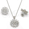 Sterling Silver Earring and Pendant Adult Set, Flower Design, with White Cubic Zirconia and White Micro Pave, Polished, Rhodium Finish, 10.286.0019