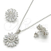 Sterling Silver Earring and Pendant Adult Set, Flower Design, with White Cubic Zirconia and White Micro Pave, Polished, Rhodium Finish, 10.286.0019
