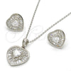 Sterling Silver Earring and Pendant Adult Set, Heart Design, with White Cubic Zirconia and White Micro Pave, Polished, Rhodium Finish, 10.286.0020