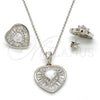 Sterling Silver Earring and Pendant Adult Set, Heart Design, with White Cubic Zirconia and White Micro Pave, Polished, Rhodium Finish, 10.286.0020