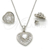 Sterling Silver Earring and Pendant Adult Set, Heart Design, with White Cubic Zirconia and White Micro Pave, Polished, Rhodium Finish, 10.286.0020