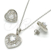 Sterling Silver Earring and Pendant Adult Set, Heart Design, with White Cubic Zirconia and White Micro Pave, Polished, Rhodium Finish, 10.286.0020