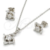 Sterling Silver Earring and Pendant Adult Set, with White Cubic Zirconia, Polished, Rhodium Finish, 10.286.0022