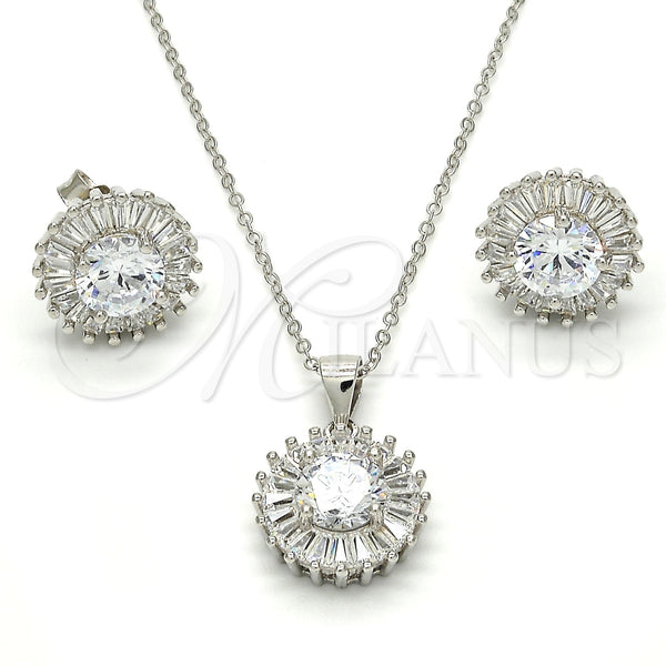 Sterling Silver Earring and Pendant Adult Set, with White Cubic Zirconia and White Micro Pave, Polished, Rhodium Finish, 10.286.0024
