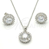 Sterling Silver Earring and Pendant Adult Set, with White Cubic Zirconia and White Micro Pave, Polished, Rhodium Finish, 10.286.0024