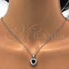 Sterling Silver Earring and Pendant Adult Set, Heart Design, with Sapphire Blue and White Cubic Zirconia, Polished, Rhodium Finish, 10.286.0025