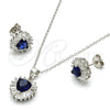 Sterling Silver Earring and Pendant Adult Set, Heart Design, with Sapphire Blue and White Cubic Zirconia, Polished, Rhodium Finish, 10.286.0025