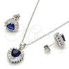 Sterling Silver Earring and Pendant Adult Set, Heart Design, with Sapphire Blue and White Cubic Zirconia, Polished, Rhodium Finish, 10.286.0025