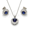 Sterling Silver Earring and Pendant Adult Set, Heart Design, with Sapphire Blue and White Cubic Zirconia, Polished, Rhodium Finish, 10.286.0025