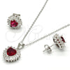 Sterling Silver Earring and Pendant Adult Set, Heart Design, with Garnet and White Cubic Zirconia, Polished, Rhodium Finish, 10.286.0025.1