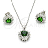 Sterling Silver Earring and Pendant Adult Set, Heart Design, with Green and White Cubic Zirconia, Polished, Rhodium Finish, 10.286.0025.2