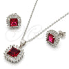 Sterling Silver Earring and Pendant Adult Set, with White and Ruby Cubic Zirconia, Polished, Rhodium Finish, 10.286.0026