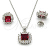 Sterling Silver Earring and Pendant Adult Set, with White and Ruby Cubic Zirconia, Polished, Rhodium Finish, 10.286.0026