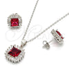 Sterling Silver Earring and Pendant Adult Set, with White and Ruby Cubic Zirconia, Polished, Rhodium Finish, 10.286.0026