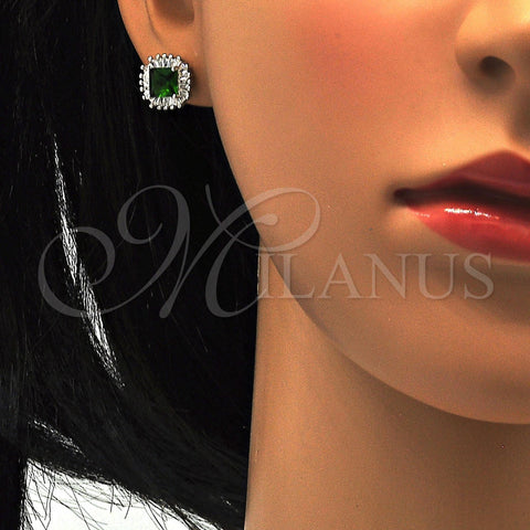 Sterling Silver Earring and Pendant Adult Set, with Green and White Cubic Zirconia, Polished, Rhodium Finish, 10.286.0026.1