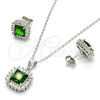 Sterling Silver Earring and Pendant Adult Set, with Green and White Cubic Zirconia, Polished, Rhodium Finish, 10.286.0026.1