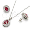 Sterling Silver Earring and Pendant Adult Set, with Garnet and White Cubic Zirconia, Polished, Rhodium Finish, 10.286.0027.1