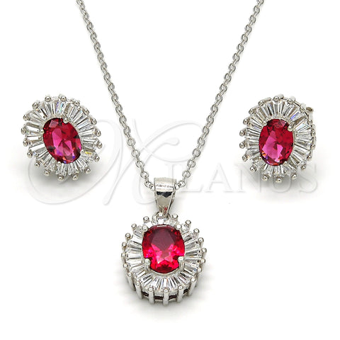 Sterling Silver Earring and Pendant Adult Set, with Garnet and White Cubic Zirconia, Polished, Rhodium Finish, 10.286.0027.1