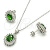 Sterling Silver Earring and Pendant Adult Set, with Green and White Cubic Zirconia, Polished, Rhodium Finish, 10.286.0027.2