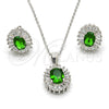 Sterling Silver Earring and Pendant Adult Set, with Green and White Cubic Zirconia, Polished, Rhodium Finish, 10.286.0027.2