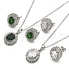 Sterling Silver Earring and Pendant Adult Set, with Green and White Cubic Zirconia, Polished, Rhodium Finish, 10.286.0027.2