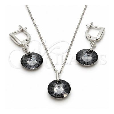 Sterling Silver Earring and Pendant Adult Set, with Black Diamond Swarovski Crystals, Polished, Rhodium Finish, 10.281.0022