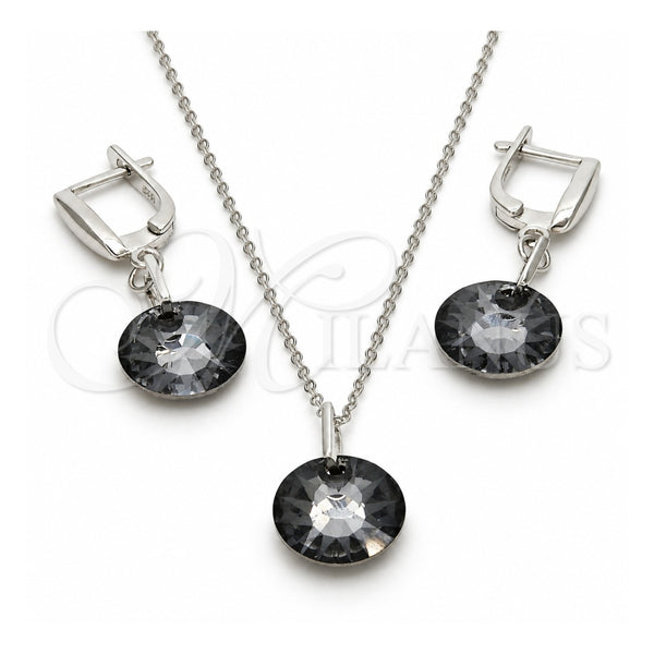 Sterling Silver Earring and Pendant Adult Set, with Black Diamond Swarovski Crystals, Polished, Rhodium Finish, 10.281.0022