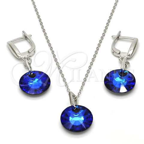 Sterling Silver Earring and Pendant Adult Set, with Bermuda Blue Swarovski Crystals, Polished, Rhodium Finish, 10.281.0022.1