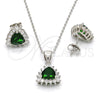 Sterling Silver Earring and Pendant Adult Set, with Green and White Cubic Zirconia, Polished, Rhodium Finish, 10.175.0052.1