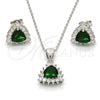 Sterling Silver Earring and Pendant Adult Set, with Green and White Cubic Zirconia, Polished, Rhodium Finish, 10.175.0052.1