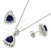 Sterling Silver Earring and Pendant Adult Set, with Sapphire Blue and White Cubic Zirconia, Polished, Rhodium Finish, 10.175.0052.3