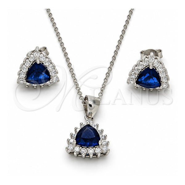 Sterling Silver Earring and Pendant Adult Set, with Sapphire Blue and White Cubic Zirconia, Polished, Rhodium Finish, 10.175.0052.3