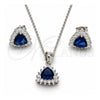 Sterling Silver Earring and Pendant Adult Set, with Sapphire Blue and White Cubic Zirconia, Polished, Rhodium Finish, 10.175.0052.3