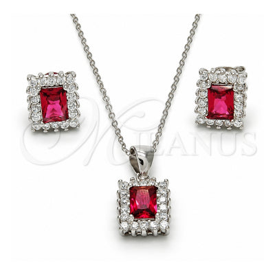 Sterling Silver Earring and Pendant Adult Set, with Garnet and White Cubic Zirconia, Polished, Rhodium Finish, 10.175.0053.1