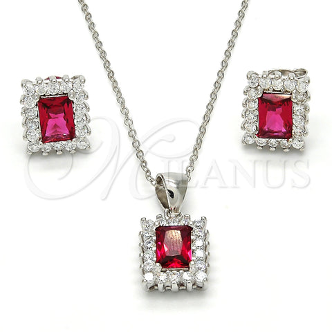 Sterling Silver Earring and Pendant Adult Set, with Garnet and White Cubic Zirconia, Polished, Rhodium Finish, 10.175.0053.1