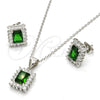 Sterling Silver Earring and Pendant Adult Set, Baguette Design, with Green and White Cubic Zirconia, Polished, Rhodium Finish, 10.175.0053.2