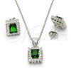 Sterling Silver Earring and Pendant Adult Set, Baguette Design, with Green and White Cubic Zirconia, Polished, Rhodium Finish, 10.175.0053.2