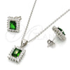 Sterling Silver Earring and Pendant Adult Set, Baguette Design, with Green and White Cubic Zirconia, Polished, Rhodium Finish, 10.175.0053.2