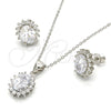 Sterling Silver Earring and Pendant Adult Set, with White Cubic Zirconia, Polished, Rhodium Finish, 10.175.0054