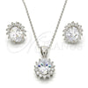 Sterling Silver Earring and Pendant Adult Set, with White Cubic Zirconia, Polished, Rhodium Finish, 10.175.0054