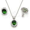 Sterling Silver Earring and Pendant Adult Set, with Green and White Cubic Zirconia, Polished, Rhodium Finish, 10.175.0054.1