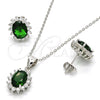 Sterling Silver Earring and Pendant Adult Set, with Green and White Cubic Zirconia, Polished, Rhodium Finish, 10.175.0054.1