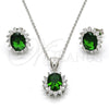 Sterling Silver Earring and Pendant Adult Set, with Green and White Cubic Zirconia, Polished, Rhodium Finish, 10.175.0054.1