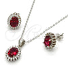 Sterling Silver Earring and Pendant Adult Set, with White and Ruby Cubic Zirconia, Polished, Rhodium Finish, 10.175.0054.2