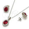 Sterling Silver Earring and Pendant Adult Set, with White and Ruby Cubic Zirconia, Polished, Rhodium Finish, 10.175.0054.2