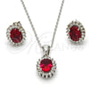 Sterling Silver Earring and Pendant Adult Set, with White and Ruby Cubic Zirconia, Polished, Rhodium Finish, 10.175.0054.2