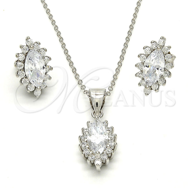 Sterling Silver Earring and Pendant Adult Set, with White Cubic Zirconia, Polished, Rhodium Finish, 10.175.0056