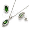 Sterling Silver Earring and Pendant Adult Set, with Green and White Cubic Zirconia, Polished, Rhodium Finish, 10.175.0056.1
